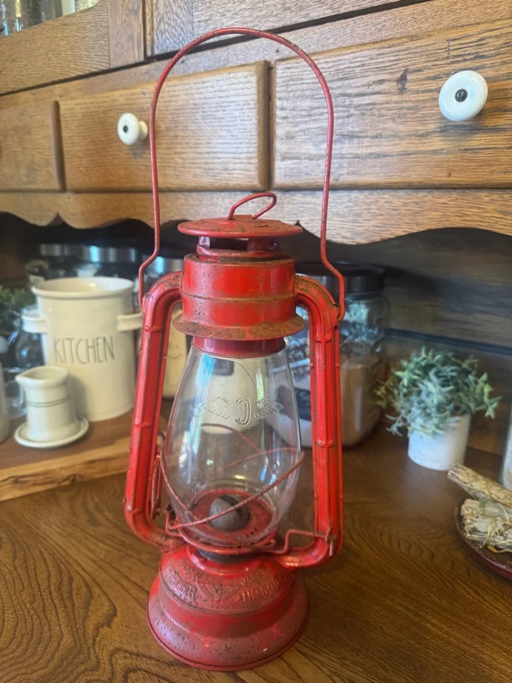 Railroad WingedWheel Made in Japan Red Vintage Lantern for Home Accent upcycle